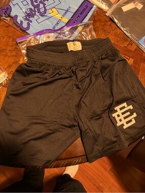 Men's Black Athletic Mesh Shorts with Embroidered White Logo